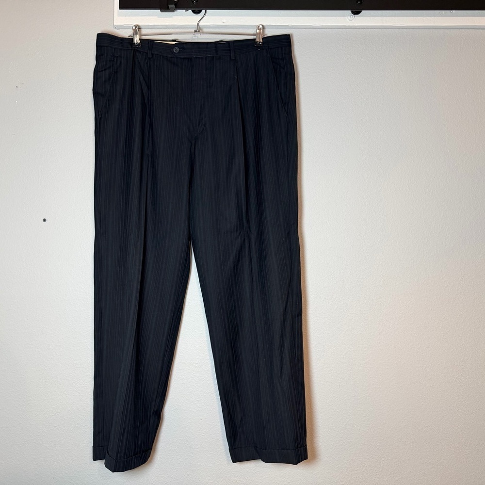 Pronto Uomo Pinstripe Wool Dress Pants Size 38 Black Trouser 38x30